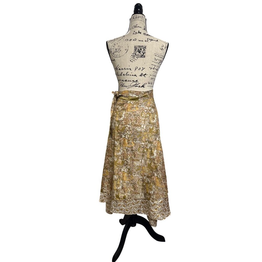KARIZA Wrap Maxi Skirt Gold Paisley Print Womens S Boho Style Made In India - Picture 7 of 11